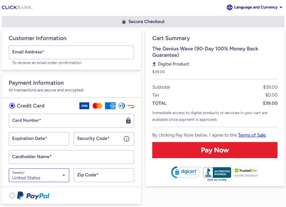 The Genius Wave Checkout Page